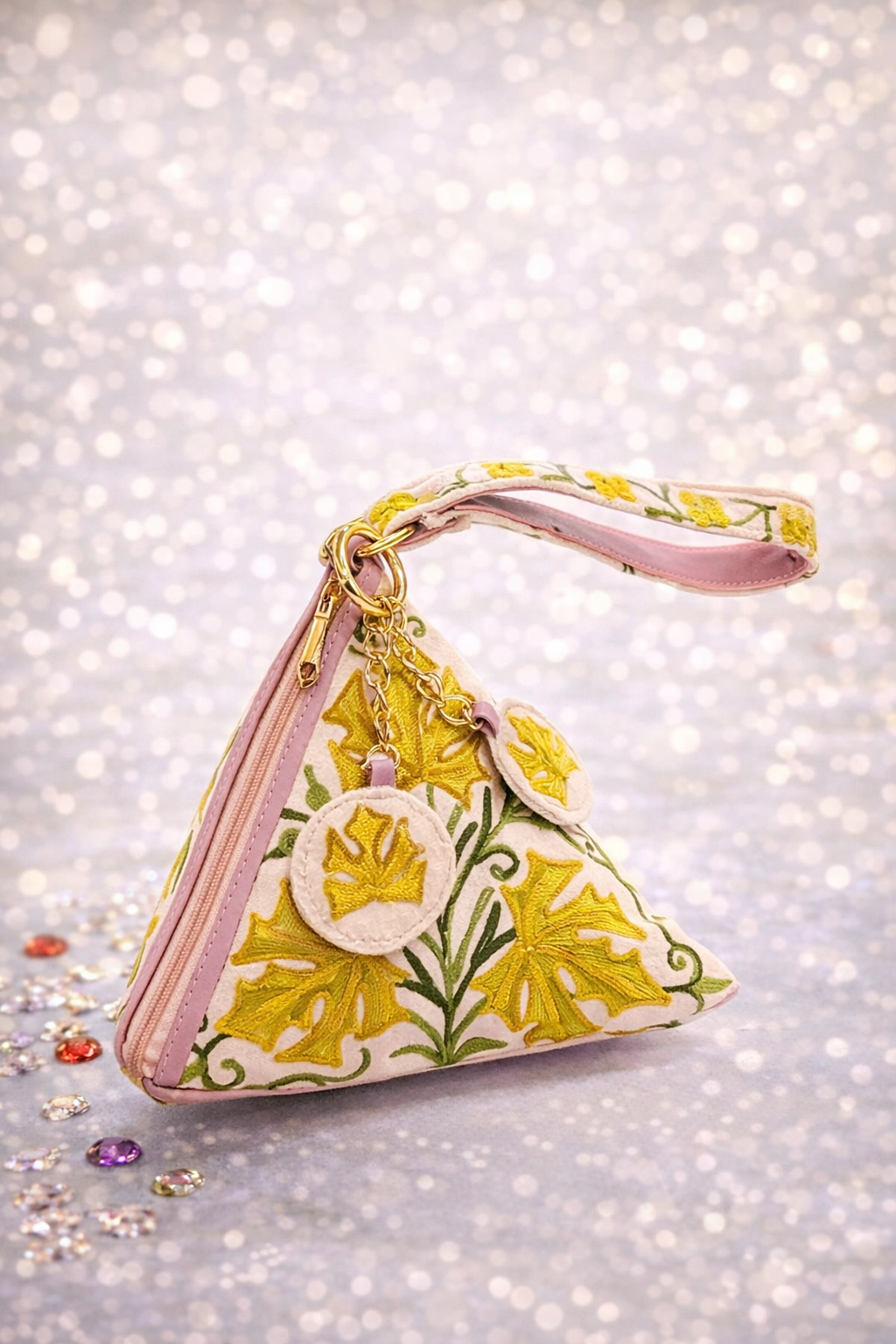 Hand Embroided bag for women , Crewel embroidery, Kashmiri Hand Embroidery ,Ethnic Pyramid handbag 